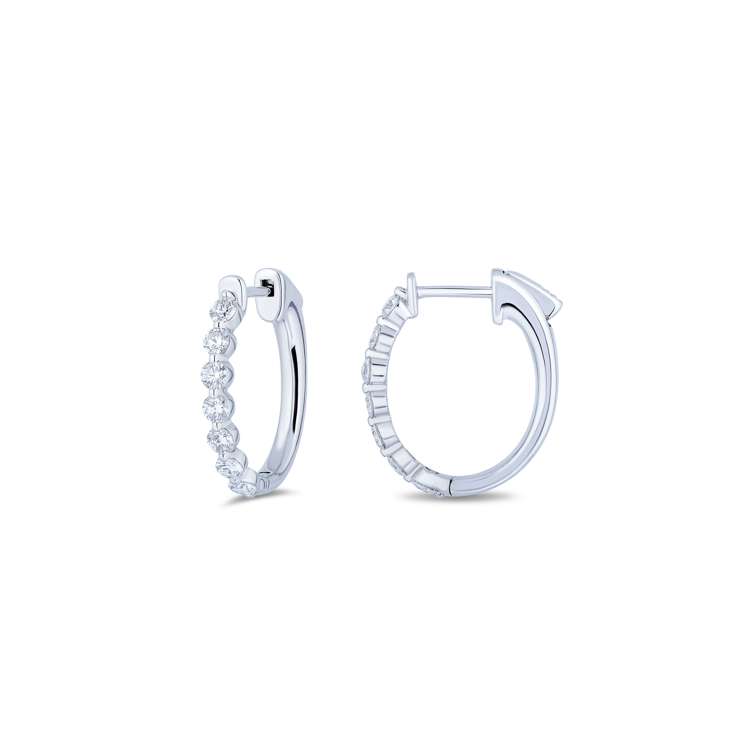 White Gold Diamond Huggie Hoop Earrings
